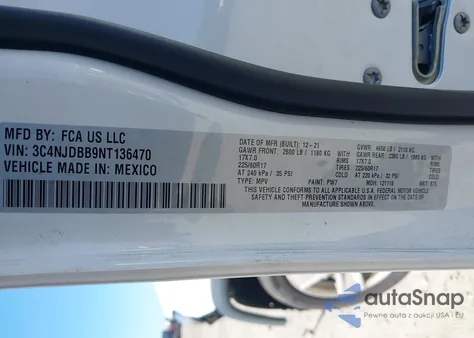 2022 Jeep Compass Latitude 4X4 from USA, damaged, VIN 3C4NJDBB9NT136470